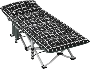 Folding Camping Cot with Mattress and Pillow, Portable No Installation Lightweight Adult Sleeping Bed for Home,Office,Camping and Travelling (Black and White)