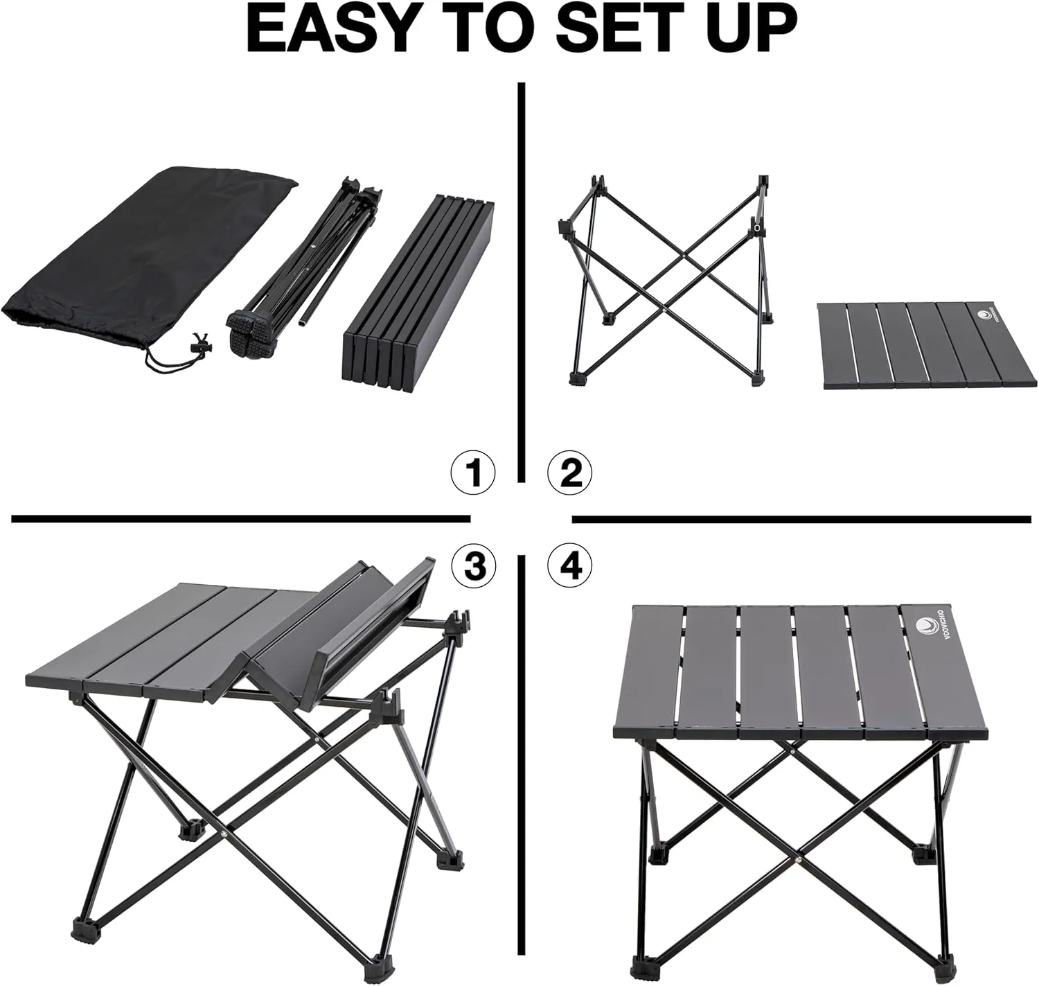 Folding Camping Table, Aluminum Folding Table, Portable Picnic Table with Easy Carrying Bag for Outdoor, Camping, Beach, BBQ, Party (M, Black)