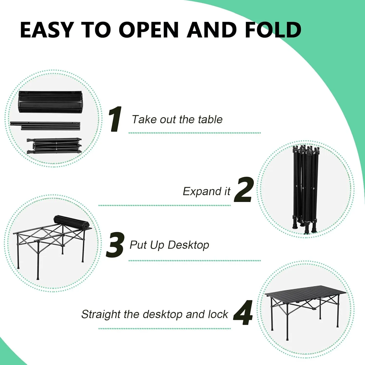 Folding Camping Table, Portable Picnic Table with Carry Bag, Lightweight Aluminum Roll-Up Design for Camping, Backpacking, Beach, BBQ, and Outdoor Parties