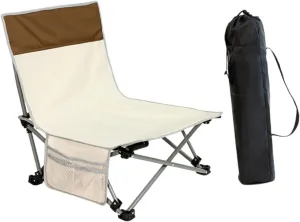 Folding Chair Camp Chair Lounger with Storage Bag Recliner Lounge Chair Beach Chair for Park Concert Hiking Office Travel, Beige