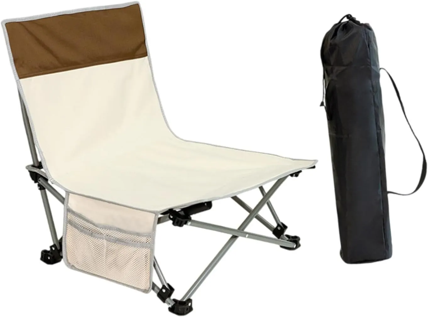 Folding Chair Camp Chair Lounger with Storage Bag Recliner Lounge Chair Beach Chair for Park Concert Hiking Office Travel, Beige