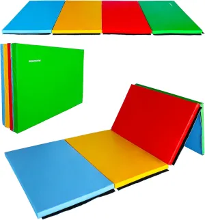Folding Exercise Gymnastics Mat, 4'x8'x2" Gym Workout Mat with Carrying Handles 4-Fold High-Density Anti-Tear Portable Fitness Aerobics Mats for Home Gym Yoga Pilates Tumbling MMA Core Training, Multiple Colors