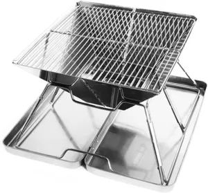 Folding Hiking Cooking Grill Stand with Bag Portable 430 Stainless Steel Camp BBQ Grill Camping Wood Burning Stove Backpacking Survival Stove for Outdoor Picnic,Fishing