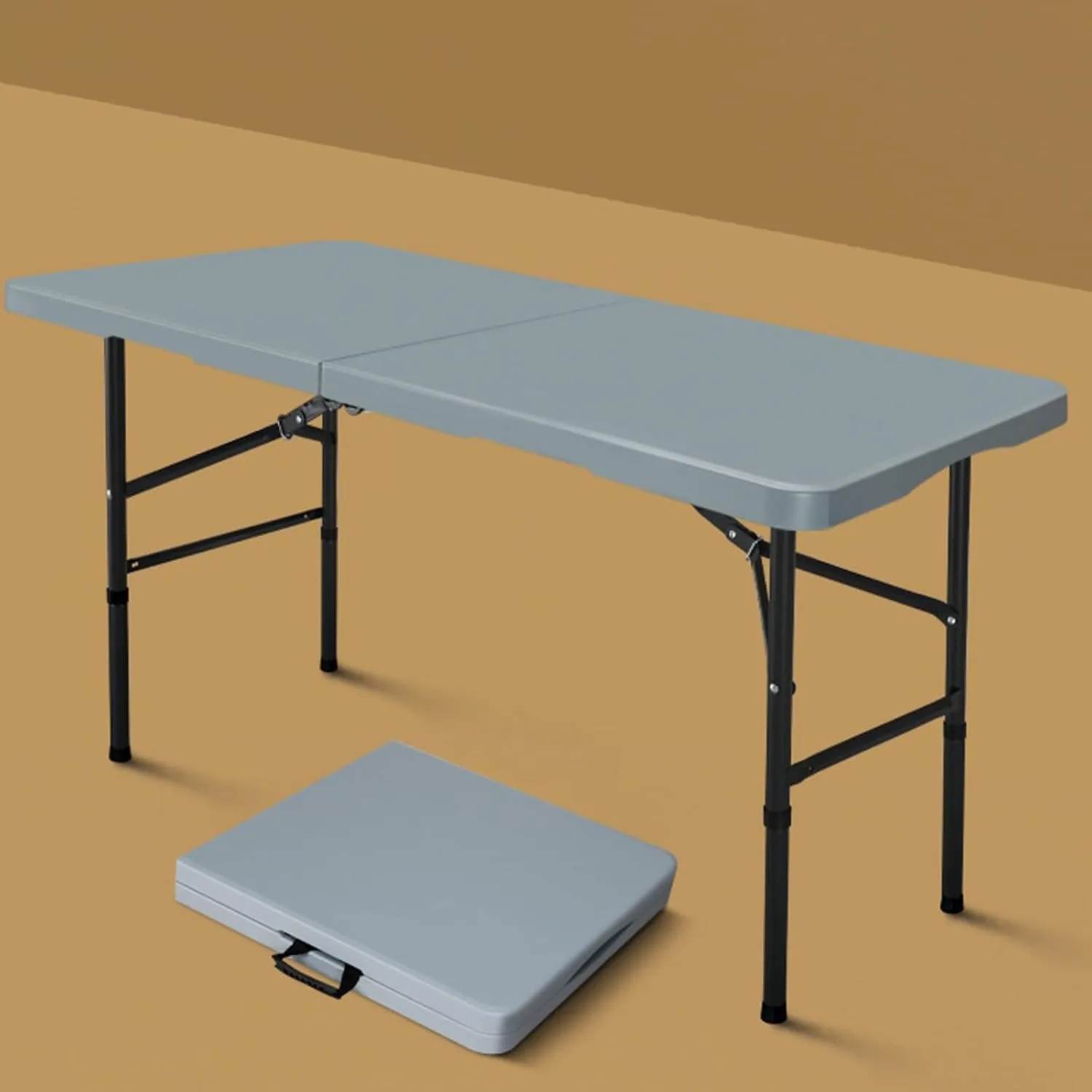 Folding Table with Adjustable Legs (50-74) Cm Portable Adjustable Camping Table That Fold Up Kitchen Work Top Table Foldable Table Trestle Table
