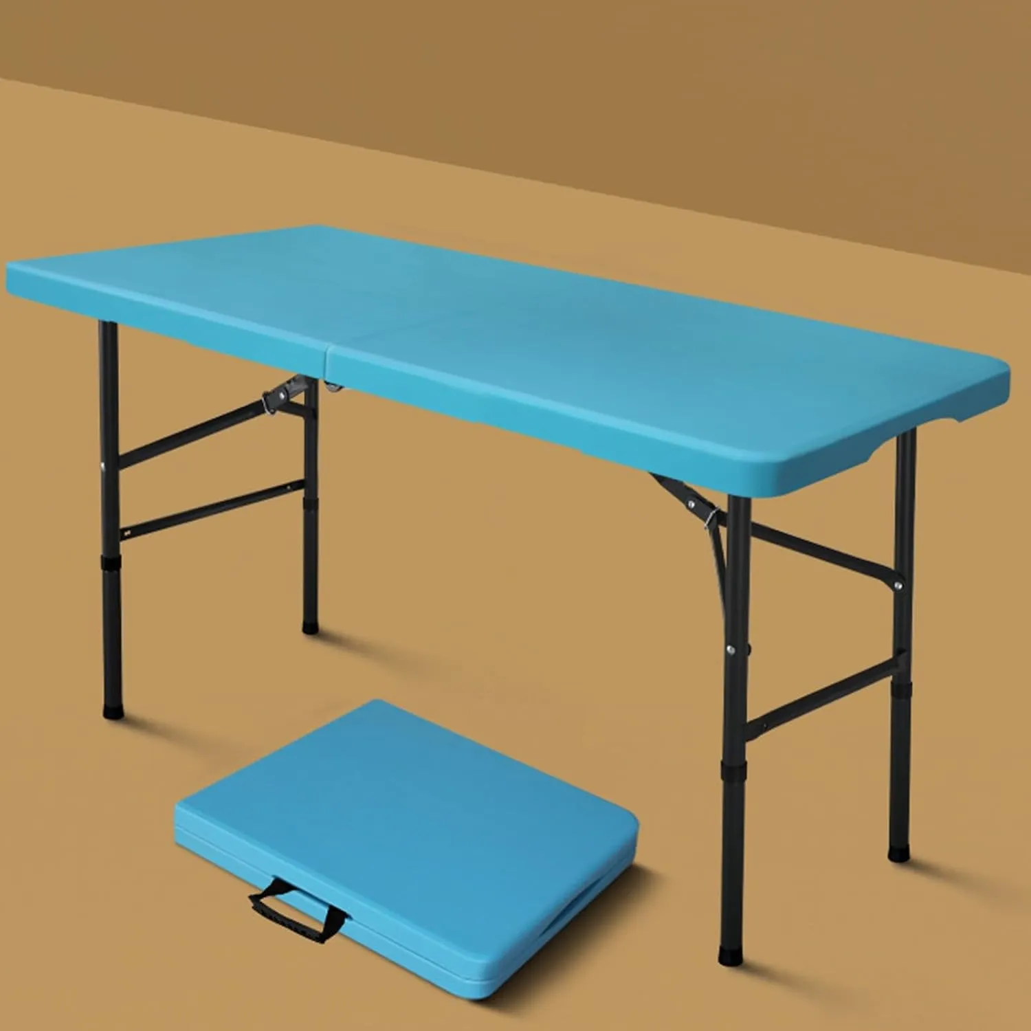 Folding Table with Adjustable Legs (50-74) Cm Portable Adjustable Camping Table That Fold Up Kitchen Work Top Table Foldable Table Trestle Table