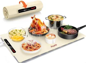 Food Warming Mat 24x16 Inches, Electric Warming Tray with 7 Temps, Foldable Food Warmer for Parties, Buffets, Family Gatherings, Holiday & Sabbath, Child Lock, Heating Mat for Food, Beige