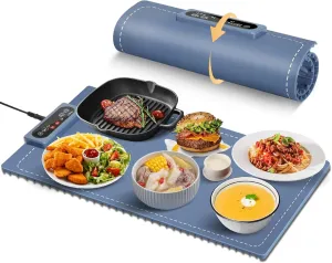 Food Warming Mat, Electric Warming Tray, Portable and Rollable, Premium Silicone Nano-Material, Fast Heating, 3 Temperature Settings & Auto Shut-Off for Buffet, Party, Thawing