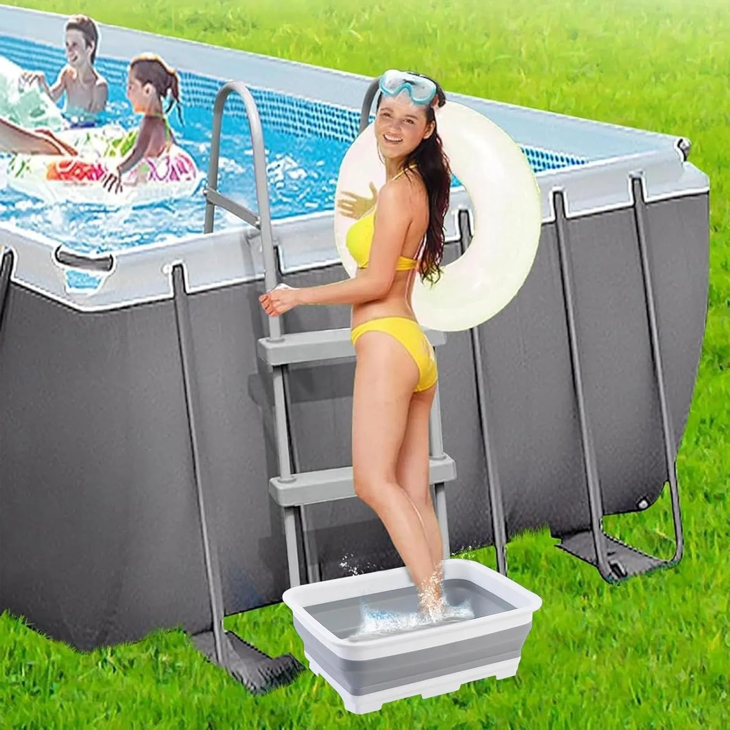 Foot Bath Basin For Swimming Pool, Folding Portable Pool Foot Tub, Feet Bath Basin For Ground Swimming Pools Accessories