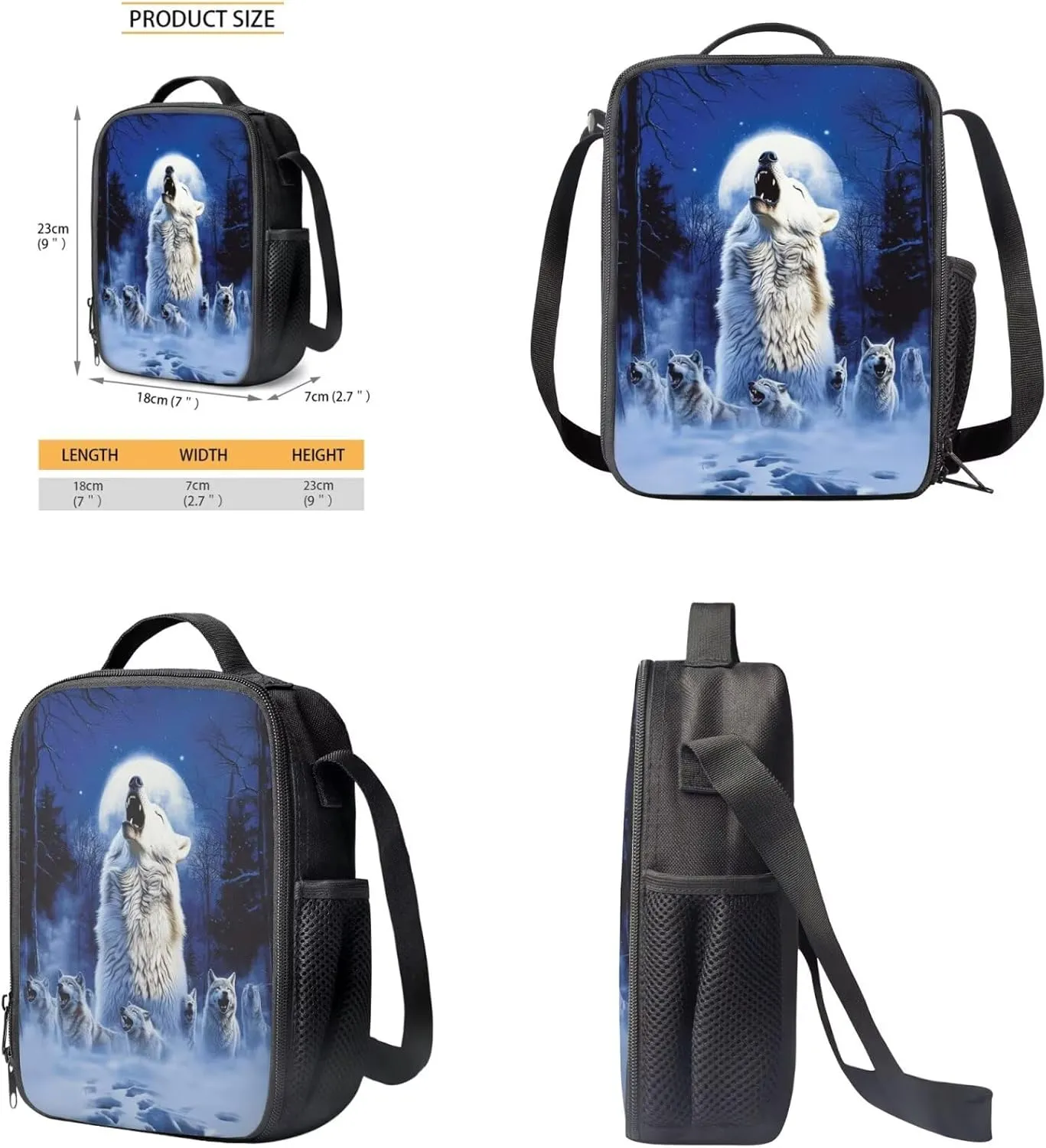 FOR U DESIGNS Wolf Backpack for Kids Trendy School Bag 1 Grade Stylish Kindergarten Bookbag Set with Lunch Box 17 Inch Book Bags for Kids 3 Pcs Travel Daypack