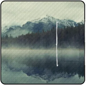 Forest Tree Foggy Moutains Lake Picnic Blanket with Carry Strap Foldable Lightweight Waterproof Sand Mat for Outdoor Camping Summer Beach Mat150x150cm