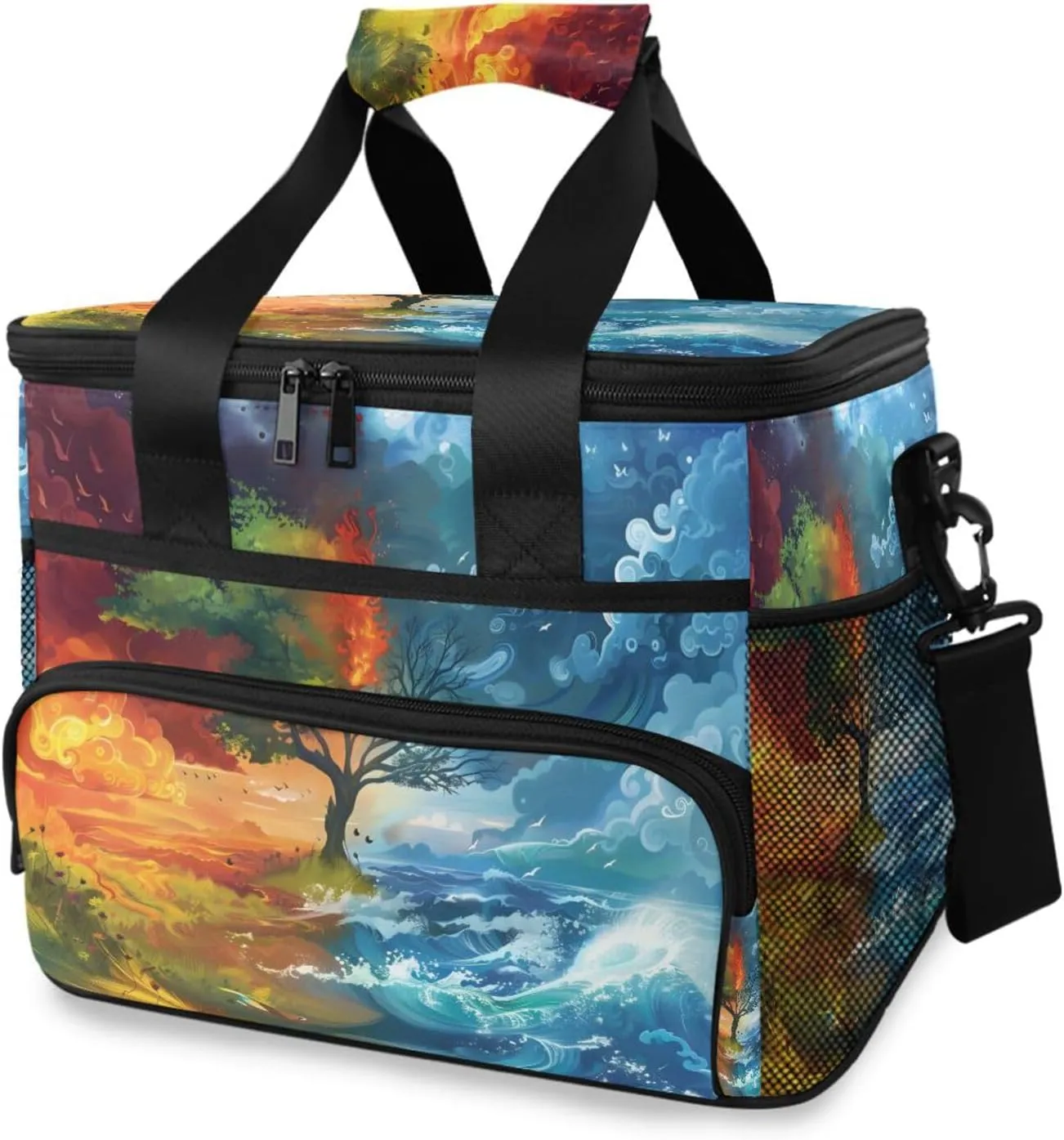 Four Seasons Life Rainbow Tree Cooler Bag Insulated Cooler Soft Sided Cooler 24 Can Portable Picnic Bag Large Leakproof Lunch Bag Box for Beach Grocery Camping Travel Car Men Women