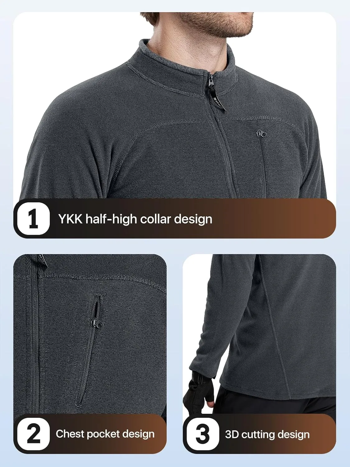 FREE SOLDIER Men's Quarter Zip Pullover Fleece Jacket Lightweight Sweaters Long Sleeve Thermal Half Zip Up Golf Sweatshirt
