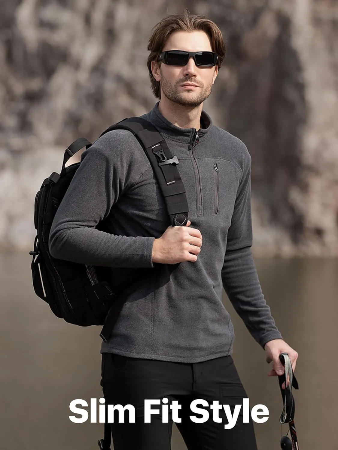 FREE SOLDIER Men's Quarter Zip Pullover Fleece Jacket Lightweight Sweaters Long Sleeve Thermal Half Zip Up Golf Sweatshirt