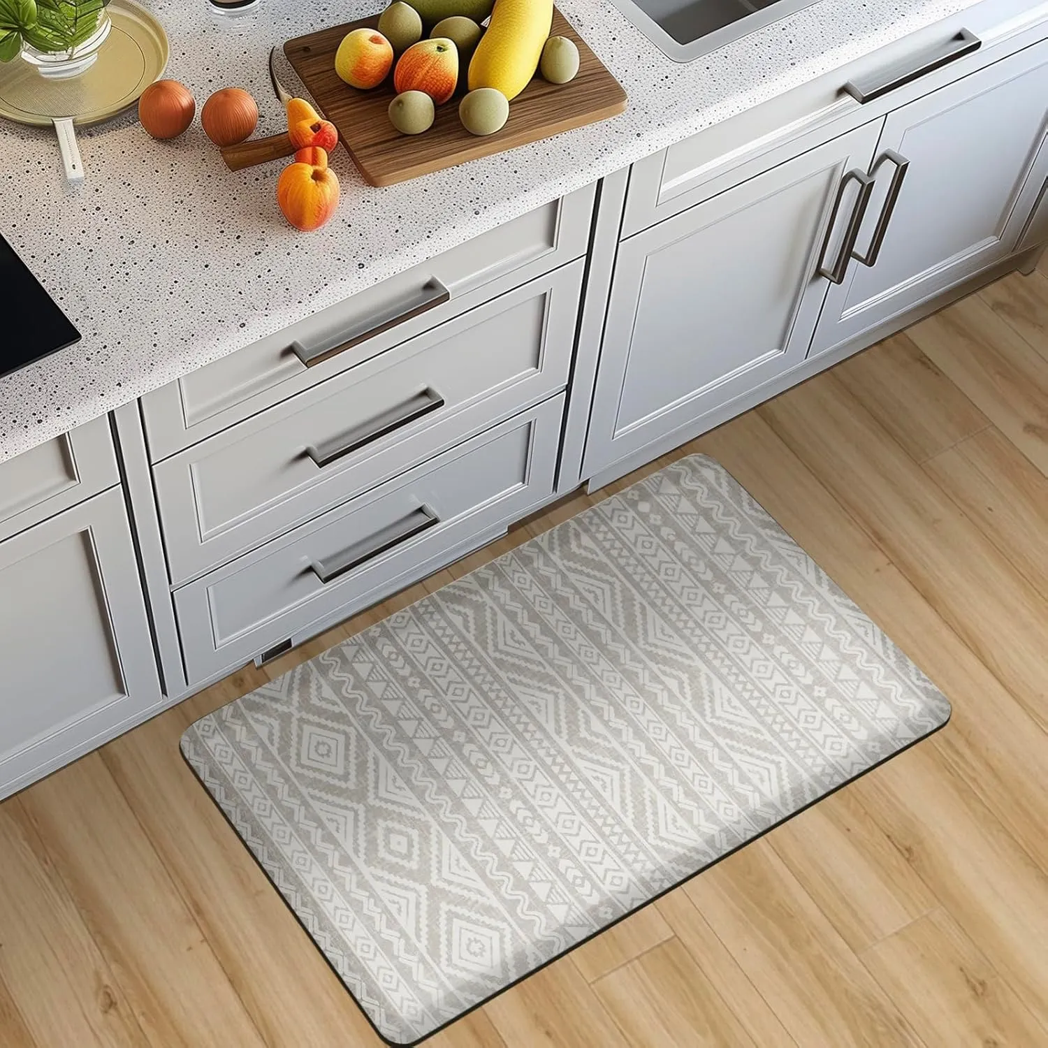 FRESHMINT Boho Kitchen Mat 0.47" Thick Anti-Fatigue Cushioned Kitchen Mats 17.3"x39" for Floor, Waterproof Non Slip Comfort Standing Mat Kitchen Rug for Kitchen Decor Sink Office, Oatmeal Beige