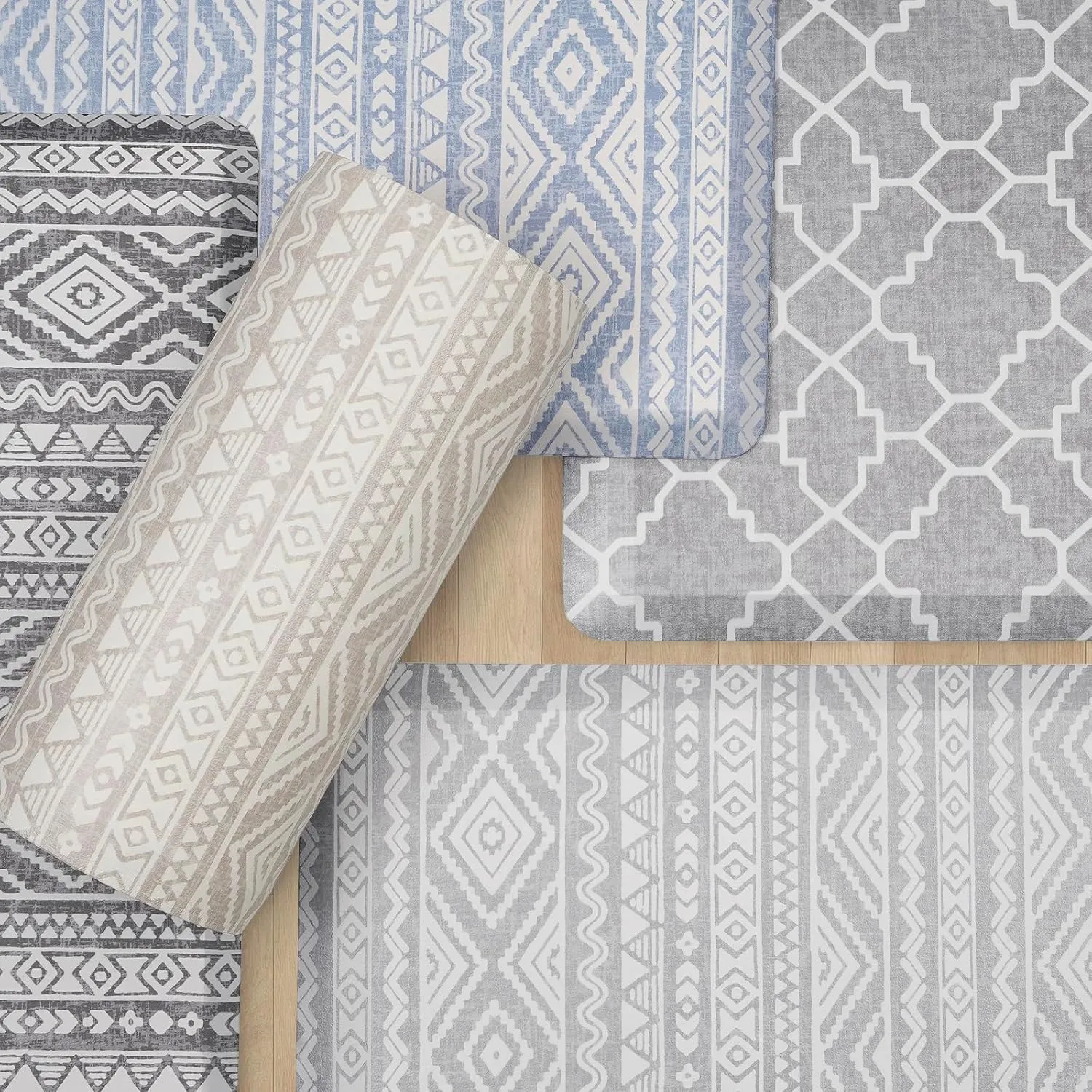 FRESHMINT Boho Kitchen Mat 0.47" Thick Anti-Fatigue Cushioned Kitchen Mats 17.3"x39" for Floor, Waterproof Non Slip Comfort Standing Mat Kitchen Rug for Kitchen Decor Sink Office, Oatmeal Beige