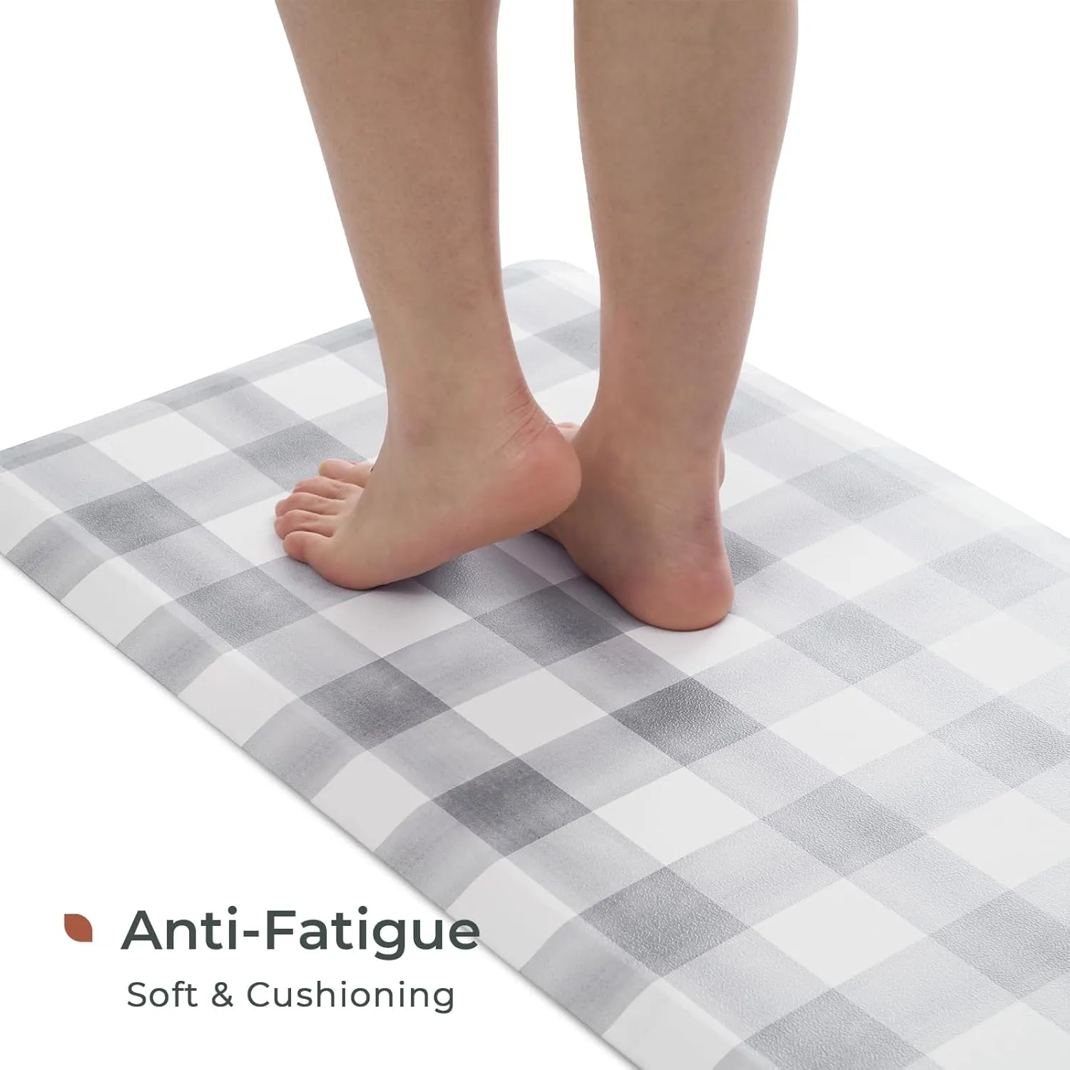 FRESHMINT Farmhouse Kitchen Mat 0.47" Thick 17.3"x60" Anti-Fatigue Cushioned Non-Slip Comfort Standing Mat Long Rug for Decor Sink Office, Buffalo Plaid Light Gray