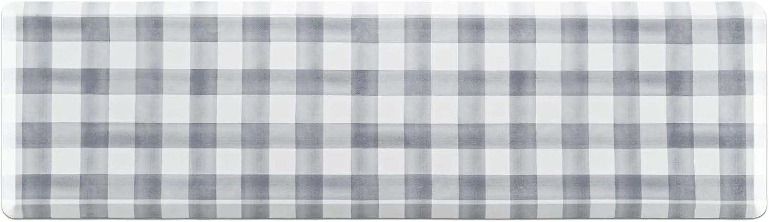 FRESHMINT Farmhouse Kitchen Mat 0.47" Thick 17.3"x60" Anti-Fatigue Cushioned Non-Slip Comfort Standing Mat Long Rug for Decor Sink Office, Buffalo Plaid Light Gray