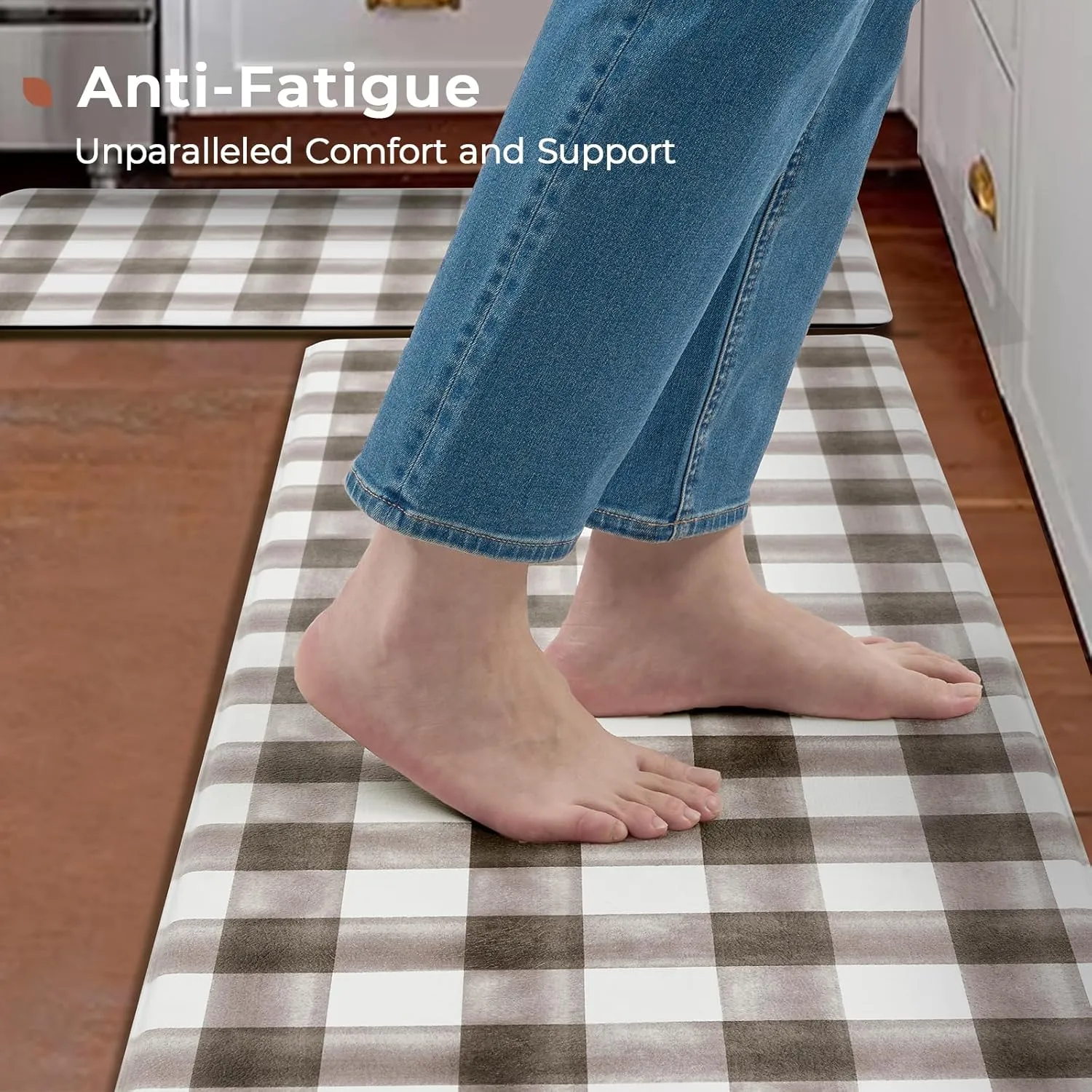 FRESHMINT Modern Farmhouse Plaid 2 Piece Set Kitchen Mats for Floor Anti Fatigue Waterproof & Non-Skid Kitchen Rugs Cushioned Kitchen Mat for Standing Washable Comfort Desk Kitchen Runners