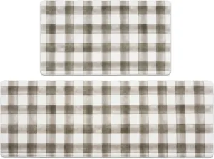 FRESHMINT Modern Farmhouse Plaid 2 Piece Set Kitchen Mats for Floor Anti Fatigue Waterproof & Non-Skid Kitchen Rugs Cushioned Kitchen Mat for Standing Washable Comfort Desk Kitchen Runners