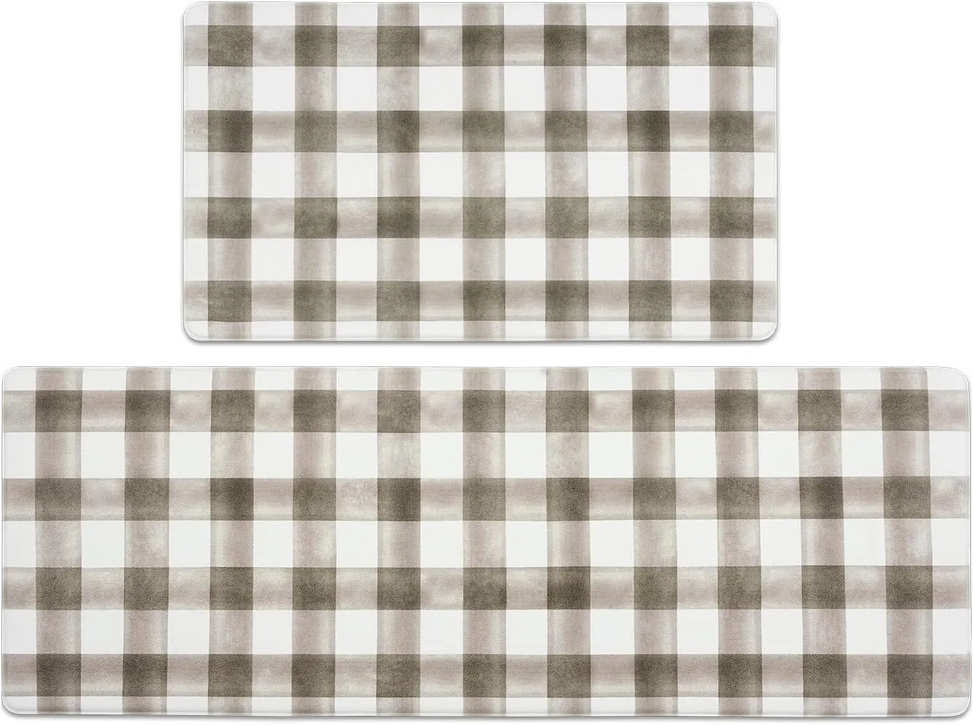 FRESHMINT Modern Farmhouse Plaid 2 Piece Set Kitchen Mats for Floor Anti Fatigue Waterproof & Non-Skid Kitchen Rugs Cushioned Kitchen Mat for Standing Washable Comfort Desk Kitchen Runners
