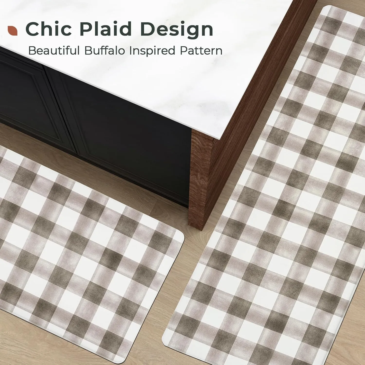 FRESHMINT Modern Farmhouse Plaid 2 Piece Set Kitchen Mats for Floor Anti Fatigue Waterproof & Non-Skid Kitchen Rugs Cushioned Kitchen Mat for Standing Washable Comfort Desk Kitchen Runners