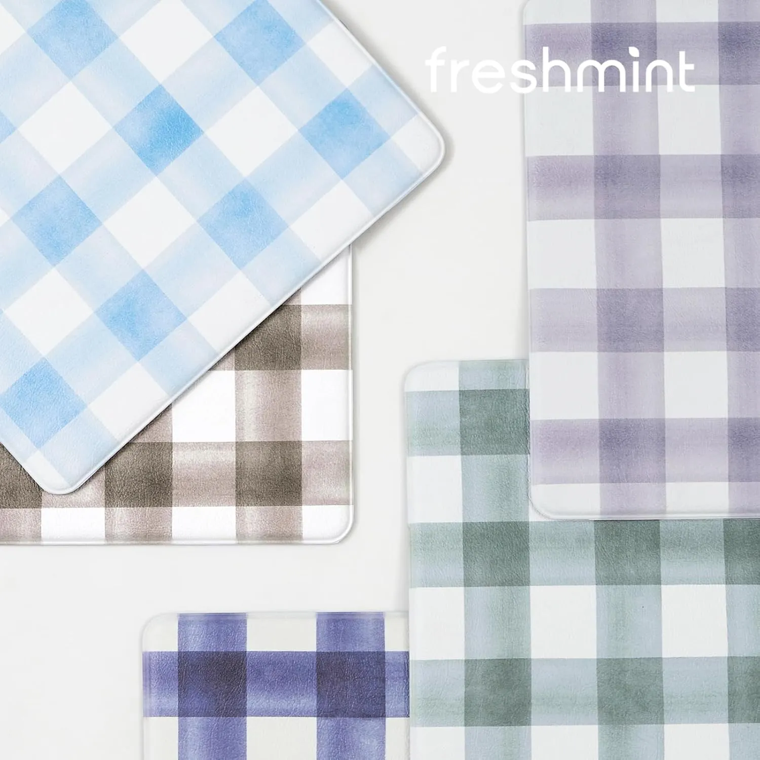 FRESHMINT Modern Farmhouse Plaid 2 Piece Set Kitchen Mats for Floor Anti Fatigue Waterproof & Non-Skid Kitchen Rugs Cushioned Kitchen Mat for Standing Washable Comfort Desk Kitchen Runners