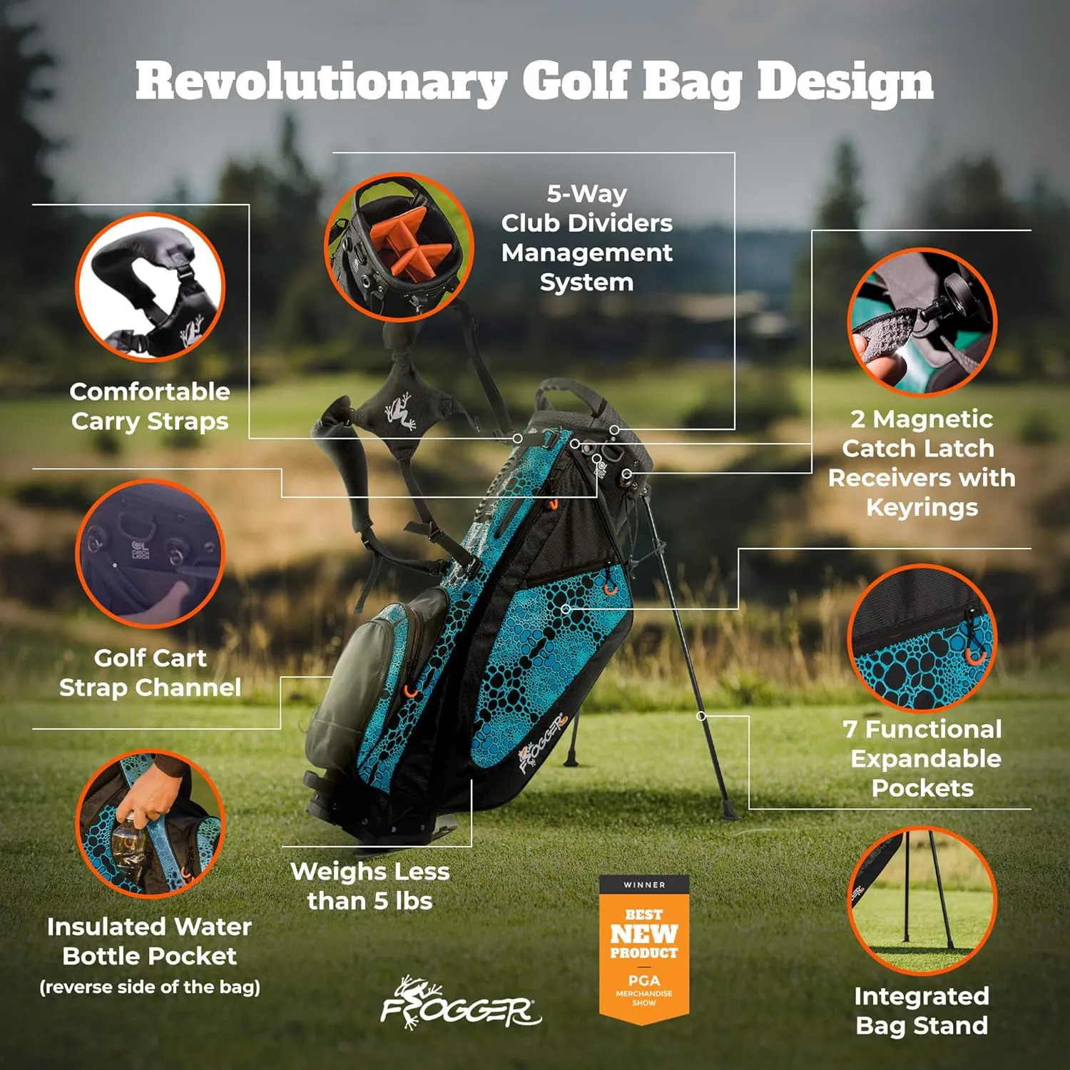 Frogger Function Hybrid Golf Bag for Men and Women with Stand - Ultra Lightweight Golf Bag with 7 Spacious Pockets, 2 Integrated Latch-it Receivers and Ergonomic Dual Shoulder Straps