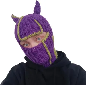 Funny Horns Creative Knitted Hat Beanies Warm Full Face Cover Ski Mask Hat Windproof Balaclava Hat for Men Women