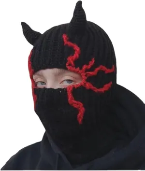Funny Horns Creative Knitted Hat Beanies Warm Full Face Cover Ski Mask Hat Windproof Balaclava Hat for Men Women