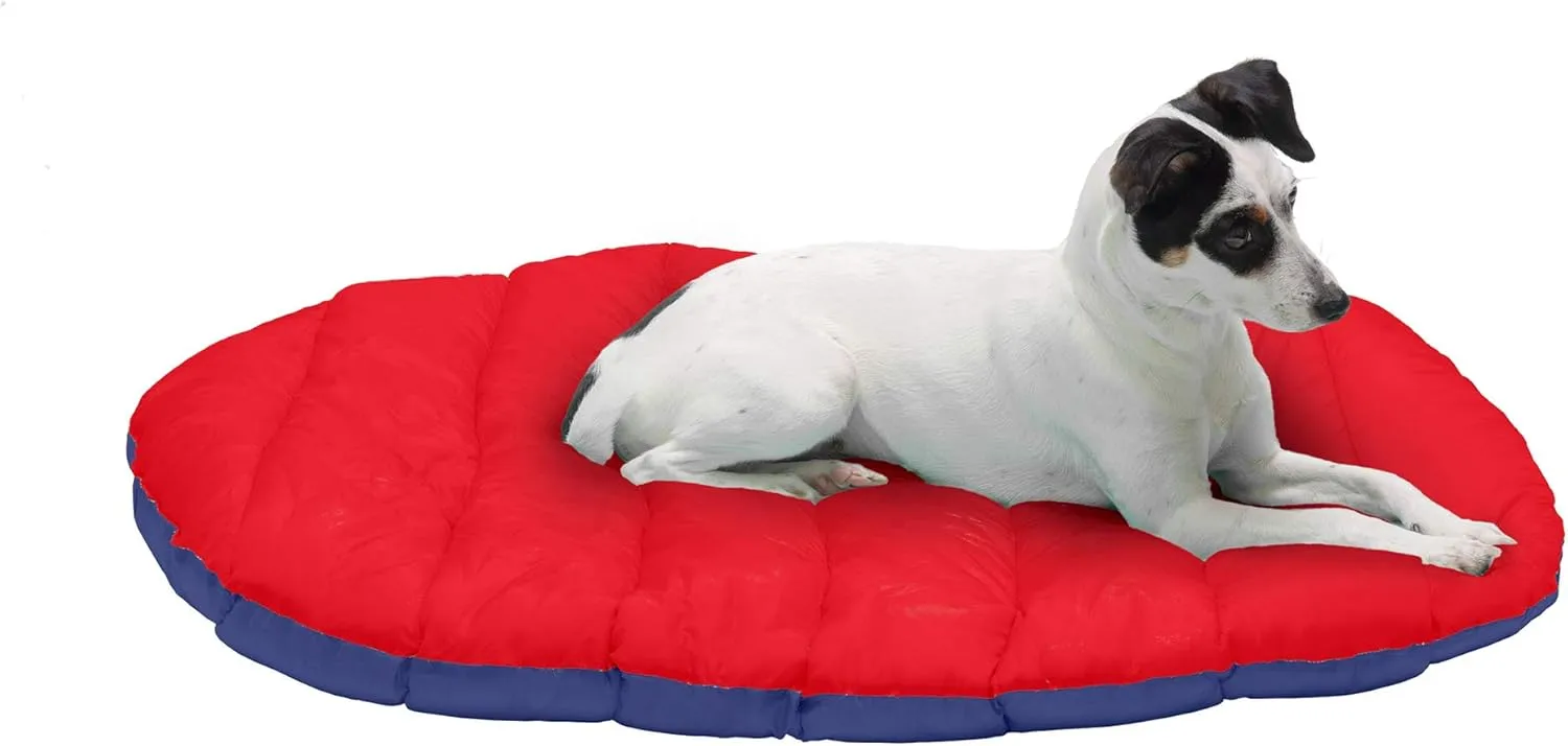Furhaven Outdoor Travel Dog Bed for Small Dogs w/ Carry Bag, Washable & Foldable, Great for Crates & Kennels - Trail Pup Travel Pillow Mat w/ Stuff Sack Bag - Flame Red/True Blue, Small