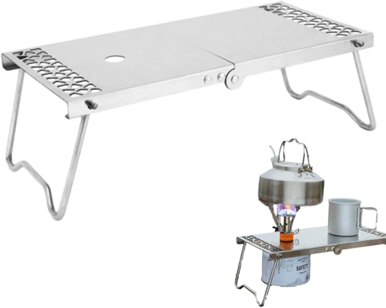 Furnace Tables - Stove Barbecue Shelf Folding Camp Table | Stainless Steel Cooking Camp Table with Adjustable Screw-On Feature, Outdoor Camp Table for Picnic