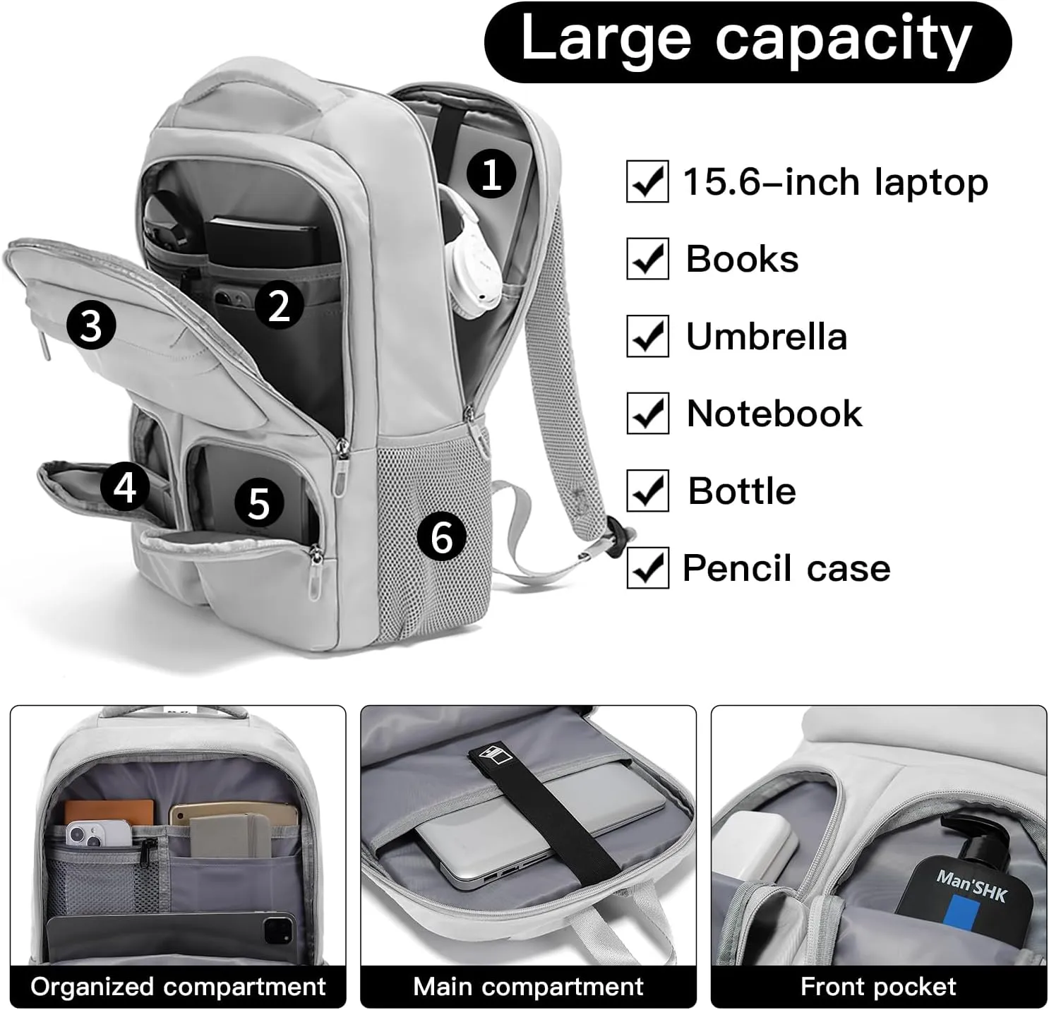FUTURE AESTHETICS Travel Backpack for Women、men, College Backpack Bag, Hiking Backpack,Waterproof Carry On Backpack Business Backpack (Grey)