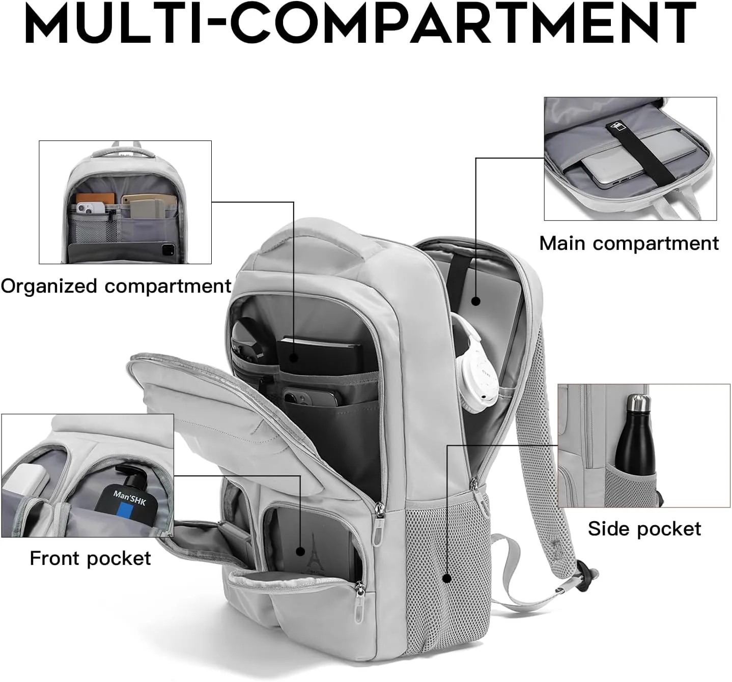 FUTURE AESTHETICS Travel Backpack for Women、men, College Backpack Bag, Hiking Backpack,Waterproof Carry On Backpack Business Backpack (Grey)