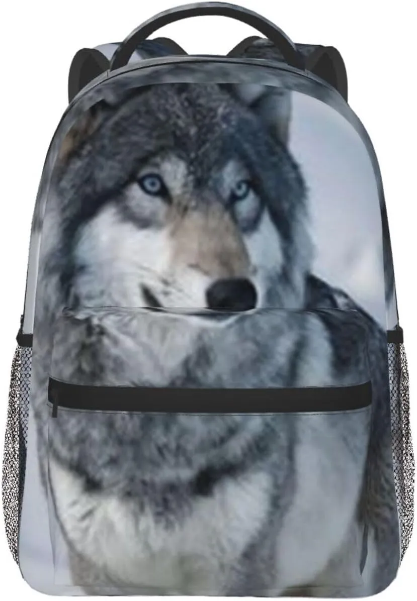 G-ray Wolf Lightweight Casual Student Backpack With Adjustable Shoulder Straps And Cushioned Back For Comfort Black