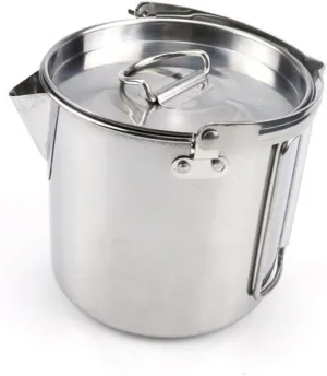 GANAZONO Collapsible Stainless Steel Kettle Outdoor Hot Soup Pot for Camping Hiking and Picnics Lightweight Easy Pour Spout and Durable Design for Efficient Heating