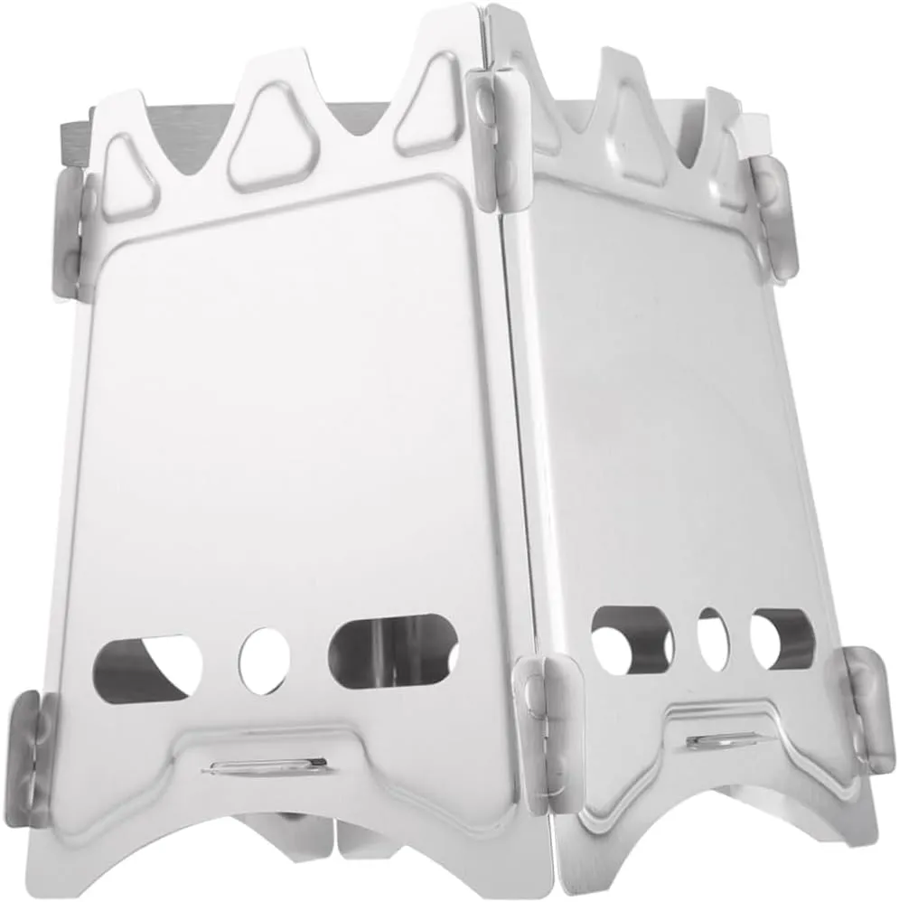 Garneck Stainless Steel Mini Camping Stove Portable Folding BBQ Wood Burning Outdoor Cookware Size s