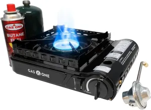 GasOne 15,000 BTU Propane or Butane Stove Dual Fuel Stove Portable Camping Stove - Patented - with Carrying Case Great for Emergency Preparedness Kit