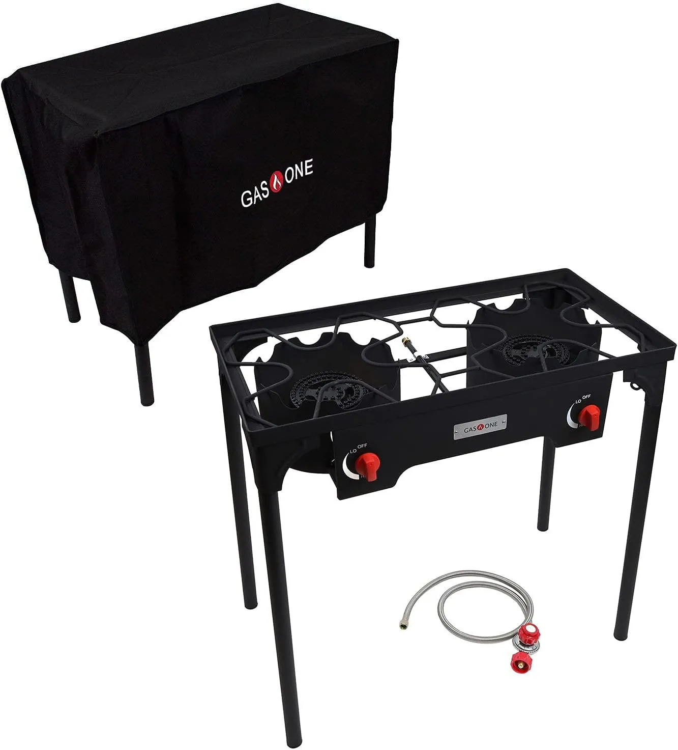 GasOne Two Burner Propane Camp Stove with Cover Outdoor High Pressure Propane Double Burner, Red QCC