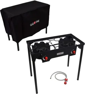 GasOne Two Burner Propane Camp Stove with Cover Outdoor High Pressure Propane Double Burner, Red QCC