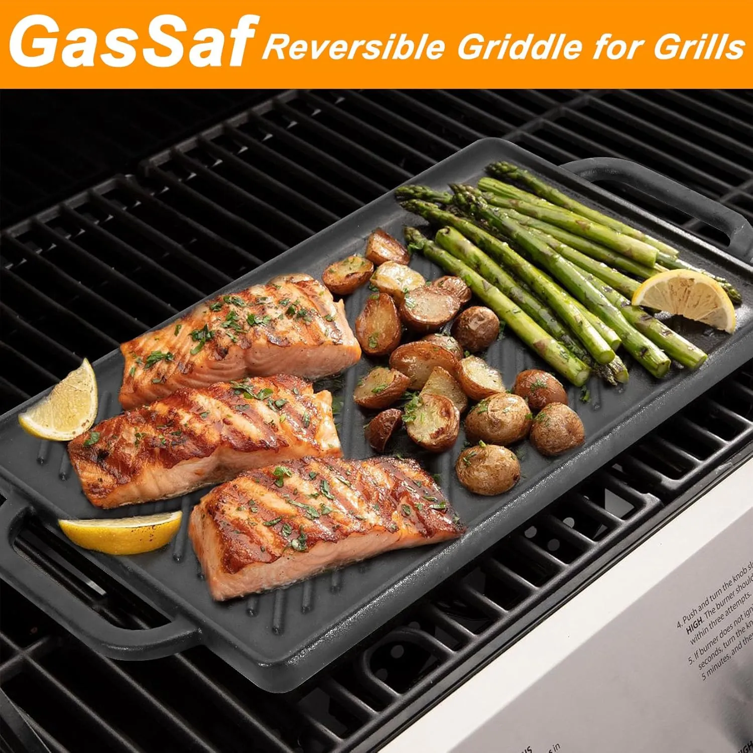 GasSaf Small Cast Iron Griddle 13x8.25 for Double Burner Stove Top, Double Sided Reversible Cooking Pan for Gas Grill Top Outdoor Camping, Gas Stovetop Grill Flat Griddle Pan Cast Iron Kitchen Cooking