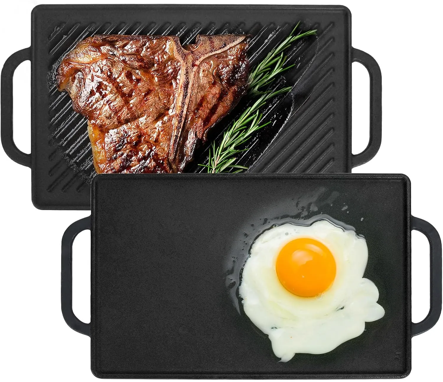 GasSaf Small Cast Iron Griddle 13x8.25 for Double Burner Stove Top, Double Sided Reversible Cooking Pan for Gas Grill Top Outdoor Camping, Gas Stovetop Grill Flat Griddle Pan Cast Iron Kitchen Cooking