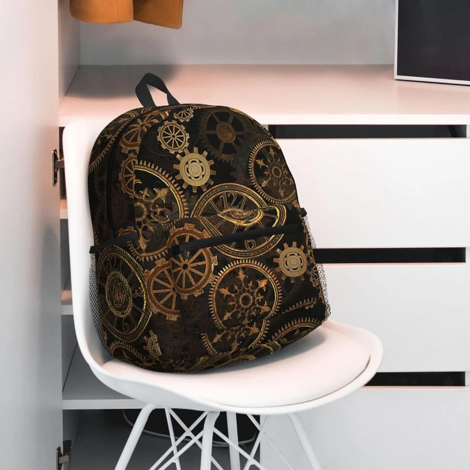 Gears Clock Bronze Century Print Comfortable Backpack,Your Essential Casual Travel Bag For Outdoor Adventures