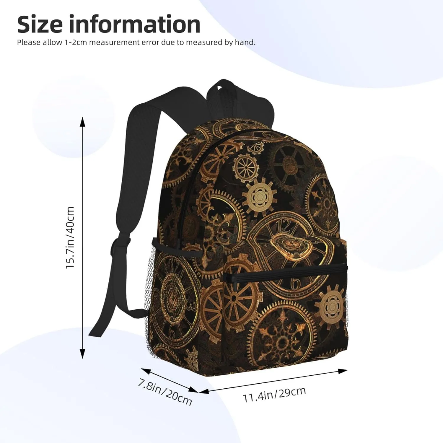 Gears Clock Bronze Century Print Comfortable Backpack,Your Essential Casual Travel Bag For Outdoor Adventures