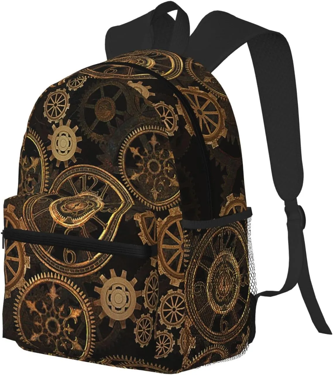 Gears Clock Bronze Century Print Comfortable Backpack,Your Essential Casual Travel Bag For Outdoor Adventures