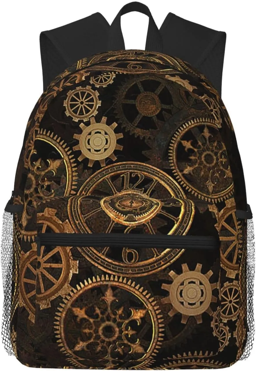 Gears Clock Bronze Century Print Comfortable Backpack,Your Essential Casual Travel Bag For Outdoor Adventures