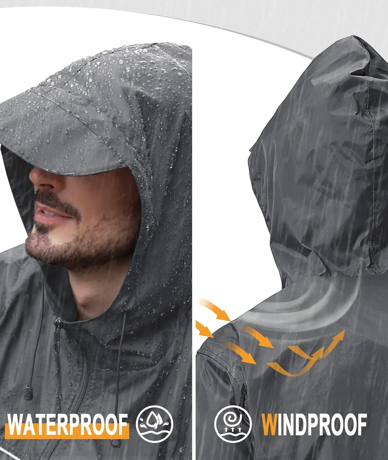 GEEK LIGHTING Mens Waterproof Hooded Rain Jacket Lightweight Raincoat for Outdoor Hiking Running Travel