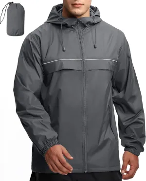 GEEK LIGHTING Mens Waterproof Hooded Rain Jacket Lightweight Raincoat for Outdoor Hiking Running Travel
