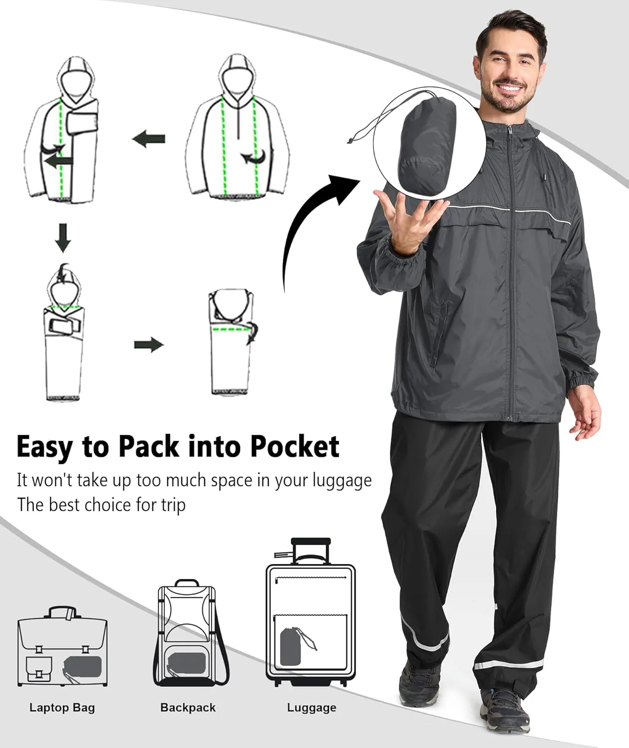 GEEK LIGHTING Mens Waterproof Hooded Rain Jacket Lightweight Raincoat for Outdoor Hiking Running Travel