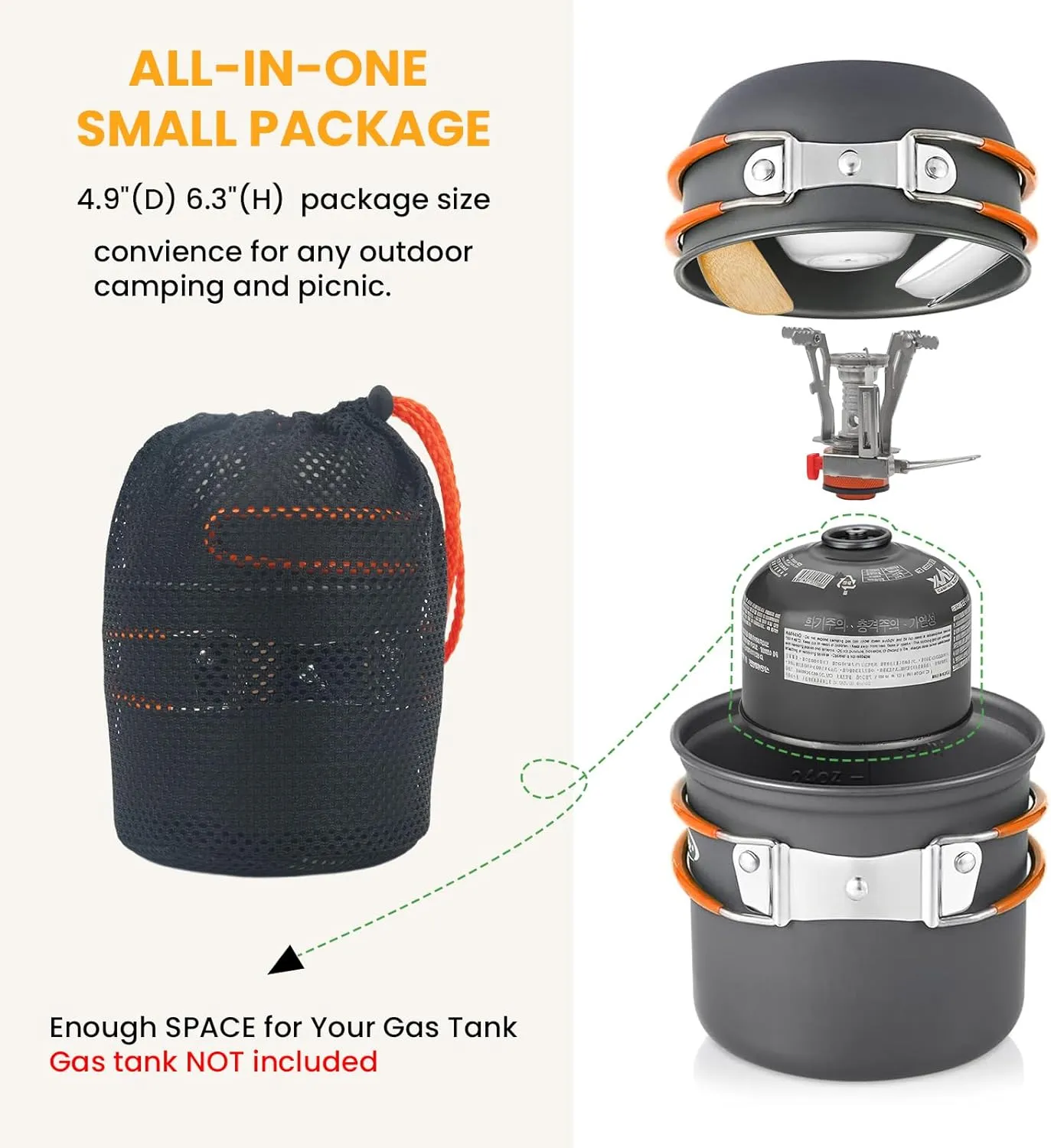 GEEKHOM Camping Cookware Set - Portable Backpacking Mess Kit with Camp Stove Pots & Pans, Carabiner, Lightweight Backpacking Gear for Hikers, Campers & Outdoor Adventures