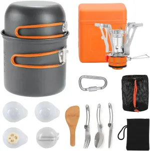 GEEKHOM Camping Cookware Set - Portable Backpacking Mess Kit with Camp Stove Pots & Pans, Carabiner, Lightweight Backpacking Gear for Hikers, Campers & Outdoor Adventures